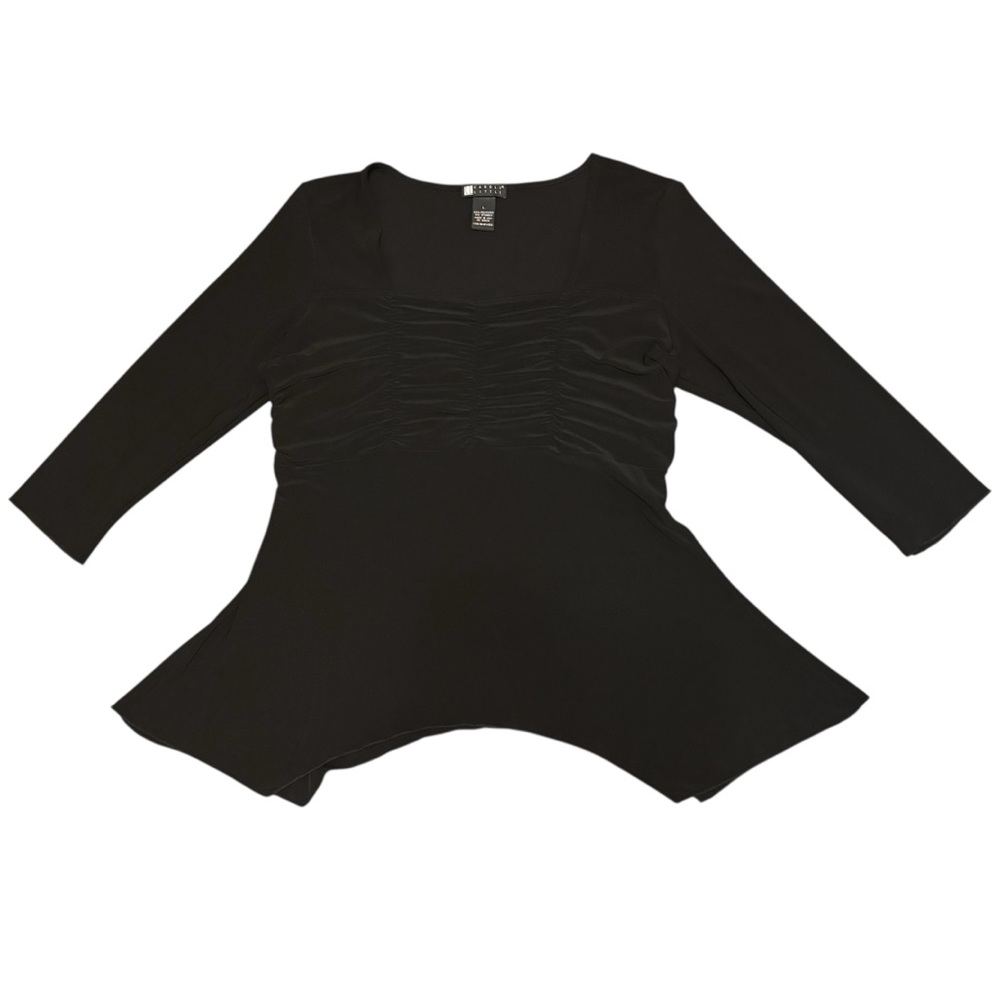 Vintage Carole Little Black Ruched Flowy Blouse
